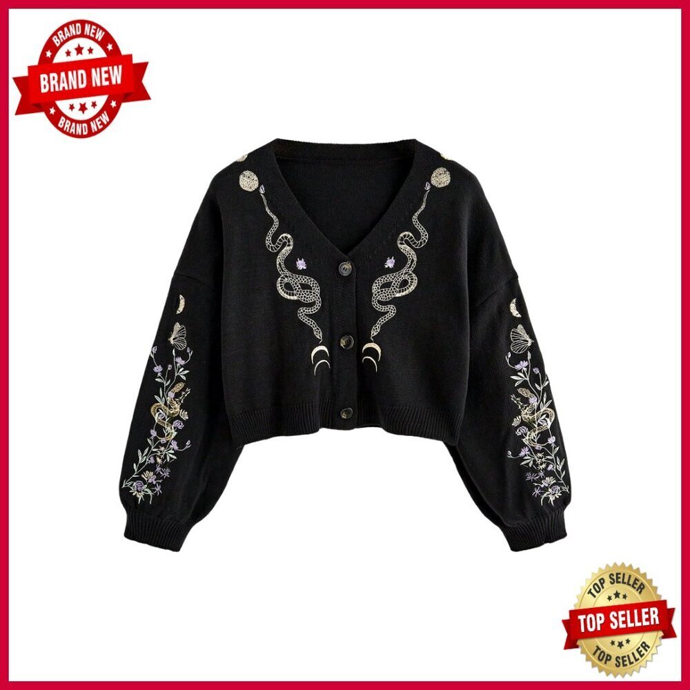 Cropped Cardigan V-Neck Long Sleeve Button Down Knitwear Sweater